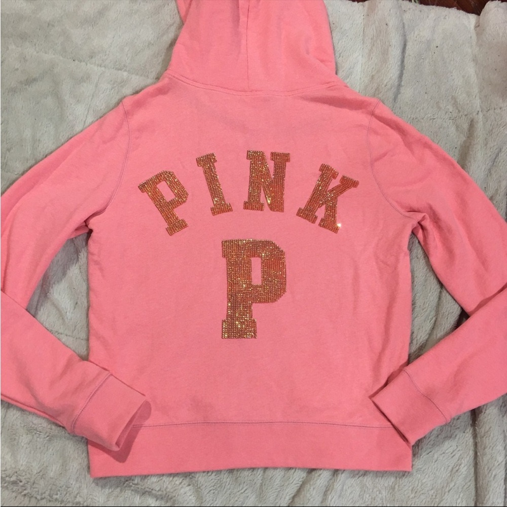 Pink Victoria’s Secret bling hoodie full zip womens large sweatshirt New vintage